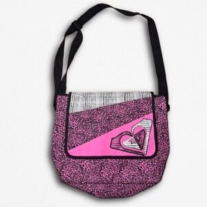 Roxy Pink Leopard Print Plaid Messenger Bag Y2K Crossbody Logo School Bag